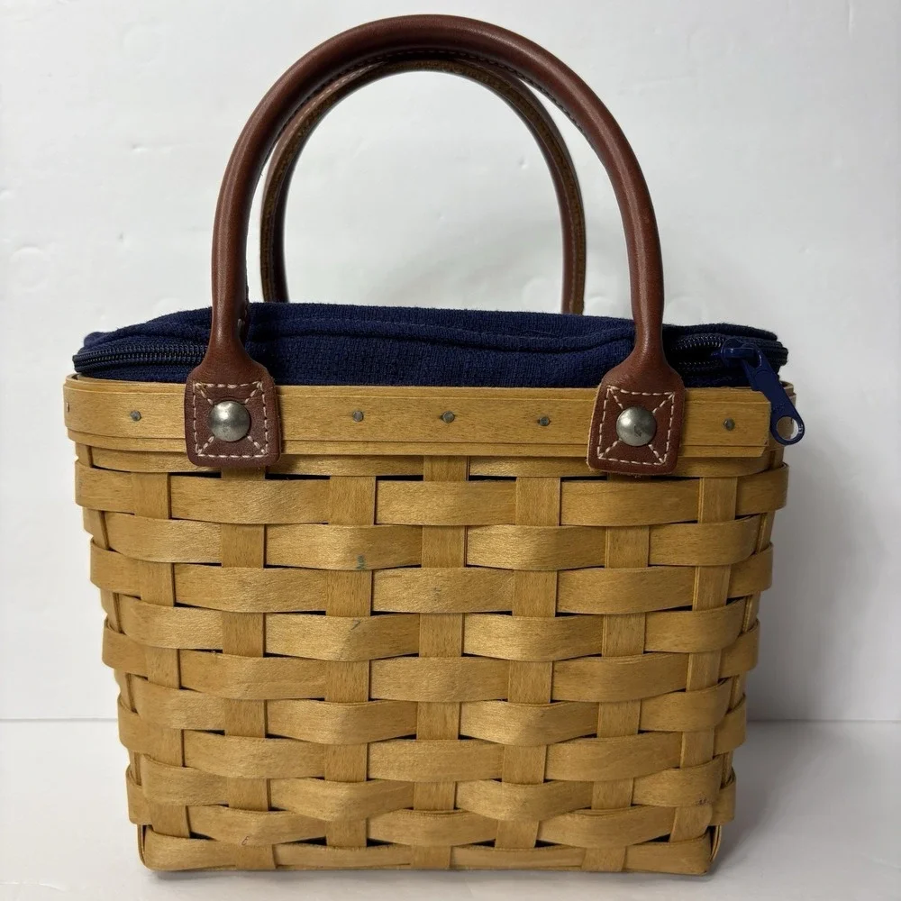 2003 Signed Longaberger Small Boardwalk Basket Zipper‎ Liner Protector Purse Vtg